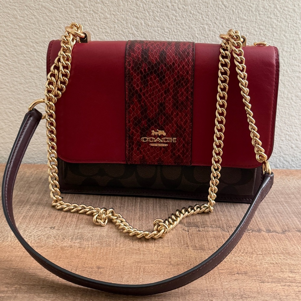 Coach Red and Brown Crossbody Bag with Gold Chain